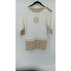 Vintage Eminent Women’s Blouse Shirt Beaded  Nautical 3/4 Sleeve Sz P/M